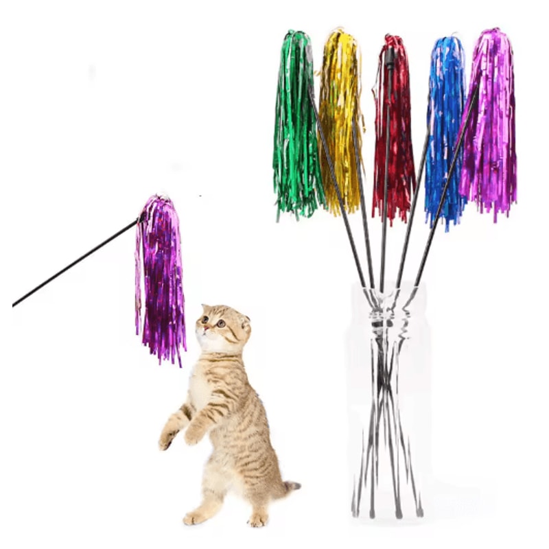 Colorful Ribbon Cat Wand Teaser Interactive Play Stick For Active Cats 0
