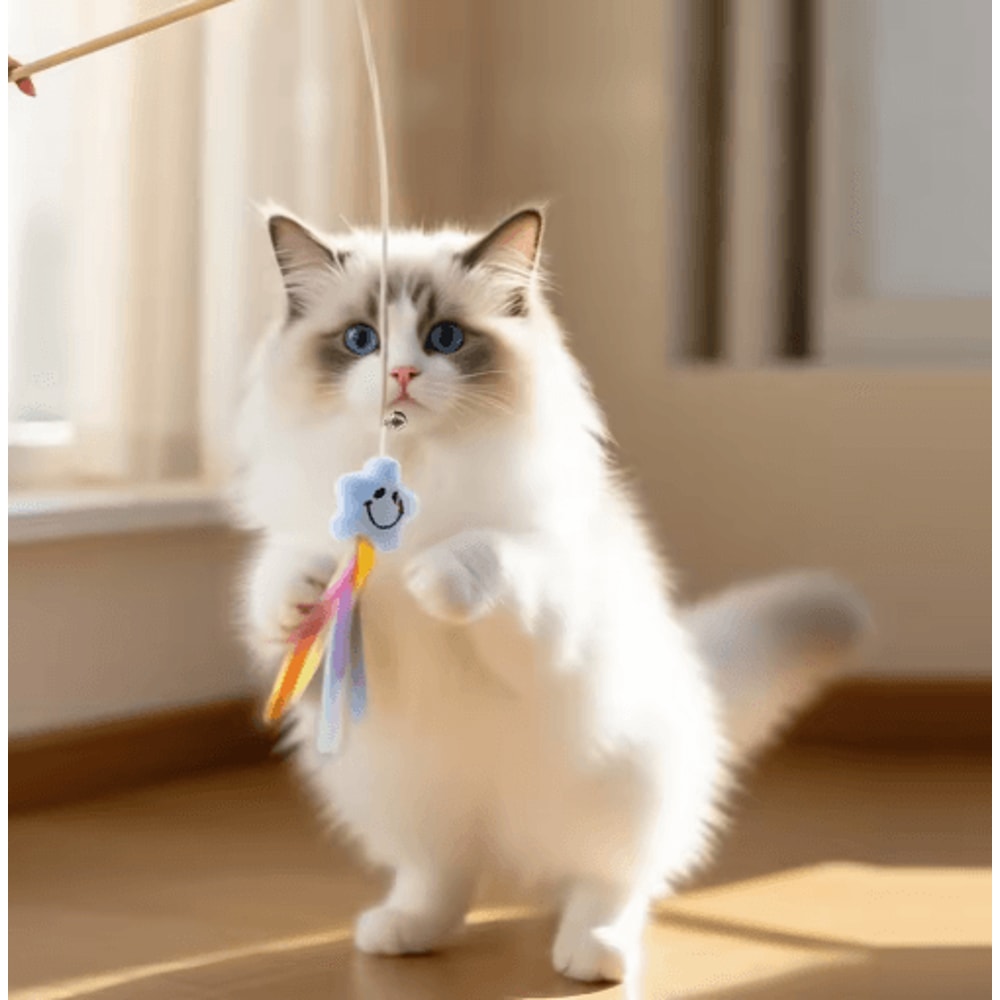 Wooden Cat Teaser Wand With Bell Interactive BiteResistant Toy For Active Cats 5