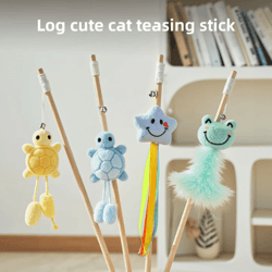 wooden cat teaser wand with bell – interactive bite-resistant toy for active cats