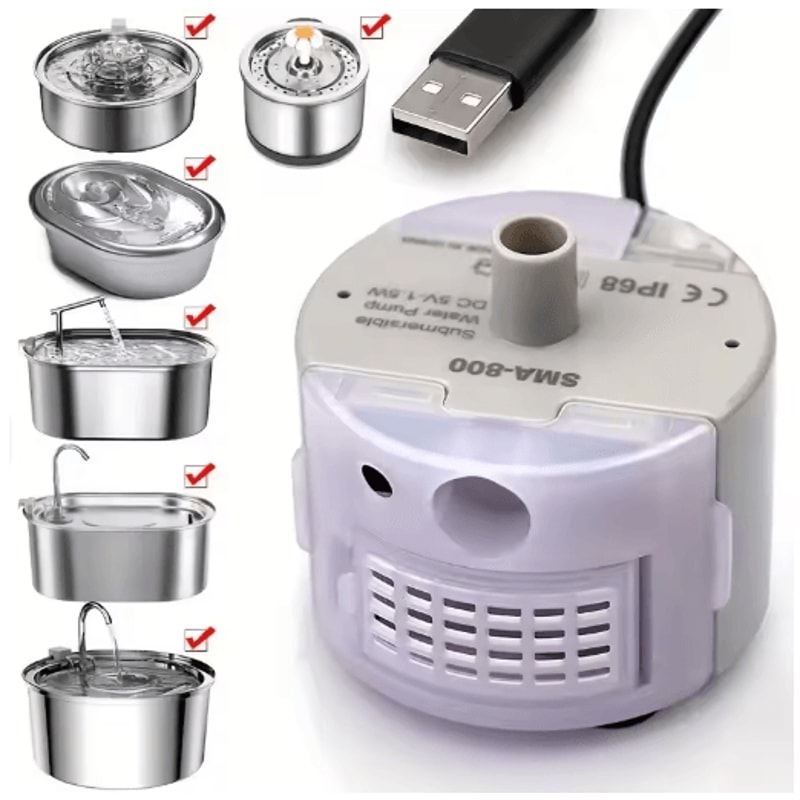 USB Pet Fountain Water Pump With LED Light Replacement Motor For Cat Water Dispensers 7