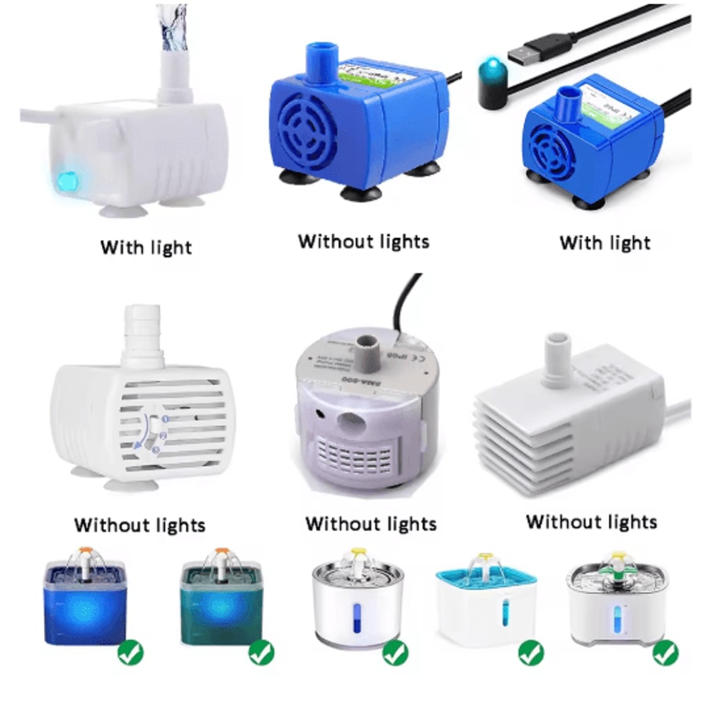 USB Pet Fountain Water Pump With LED Light Replacement Motor For Cat Water Dispensers 0