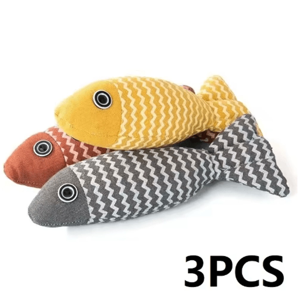 3PCS Fish Catnip Kicker Toy Set Interactive Chew Exercise Toys For Indoor Cats 1