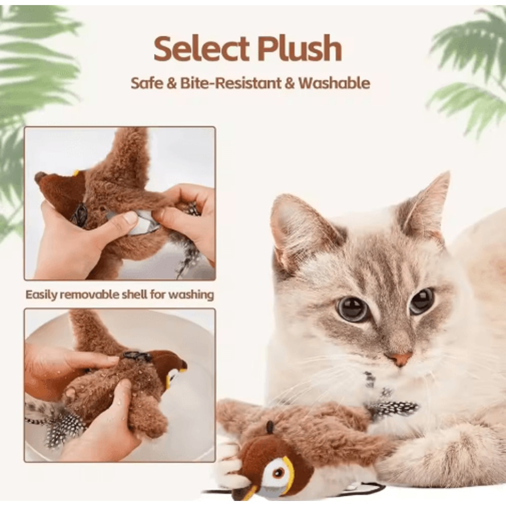 Rechargeable Chirping Flapping Bird Toy TouchActivated Interactive Plush Toy For Cats And Small Do 4