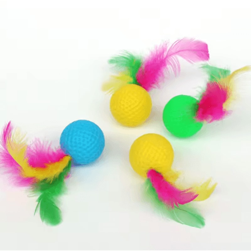 Colorful Feather Golf Ball Cat Toy Set Interactive Catch Chase Toys For Curious Cats 6