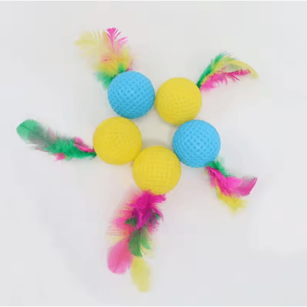 Colorful Feather Golf Ball Cat Toy Set Interactive Catch Chase Toys For Curious Cats 7