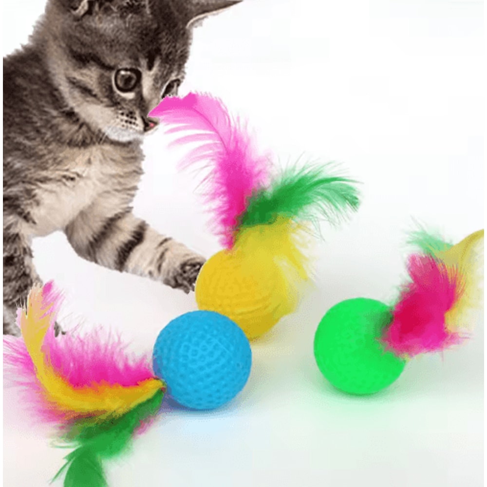 Colorful Feather Golf Ball Cat Toy Set Interactive Catch Chase Toys For Curious Cats 8