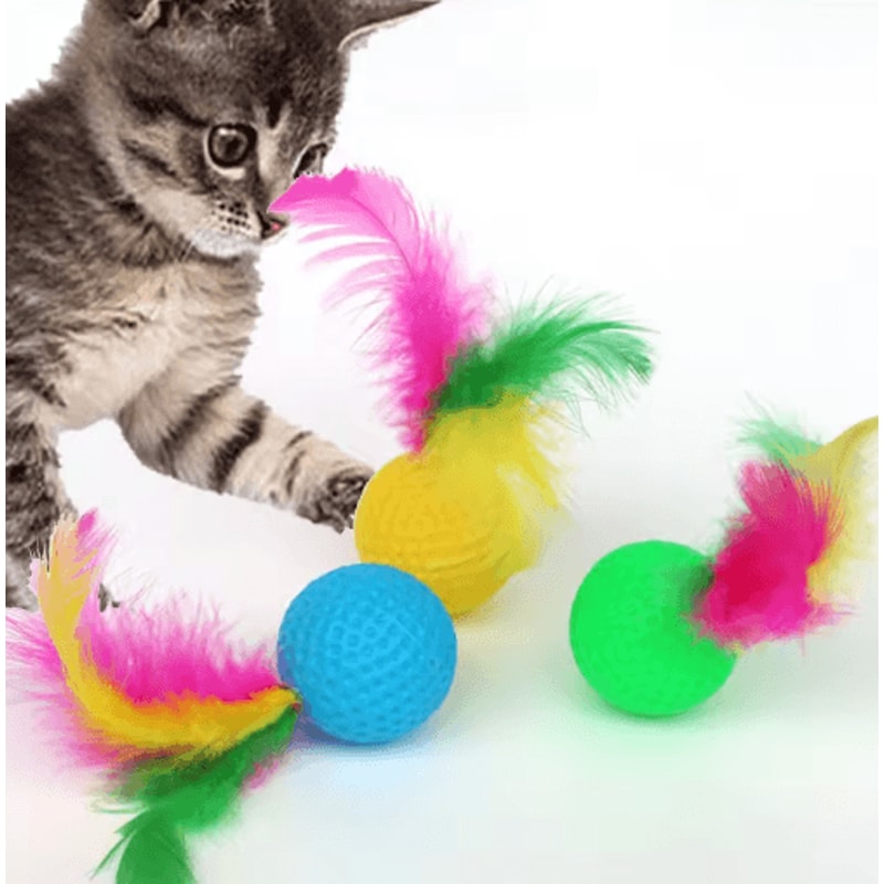 Colorful Feather Golf Ball Cat Toy Set Interactive Catch Chase Toys For Curious Cats 8