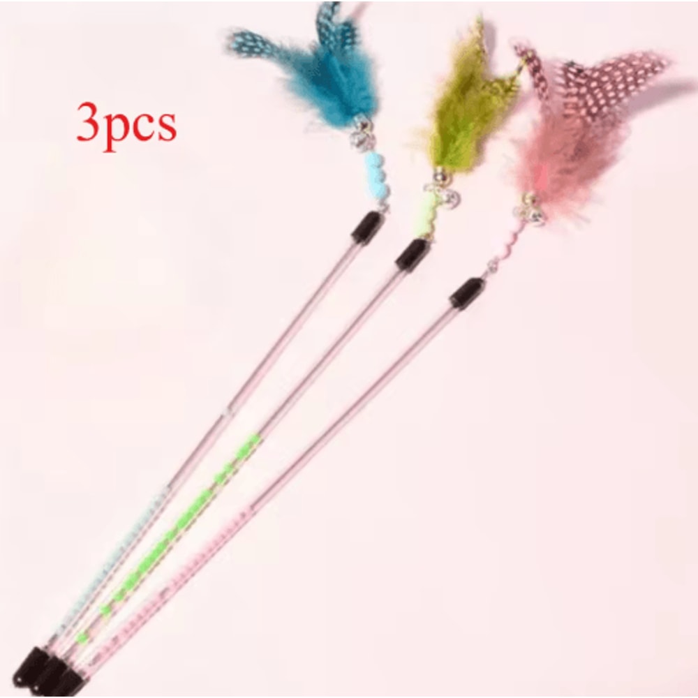 3PCS Retractable Feather Cat Wand Set Interactive Teaser Toys For Cats And Kittens 4