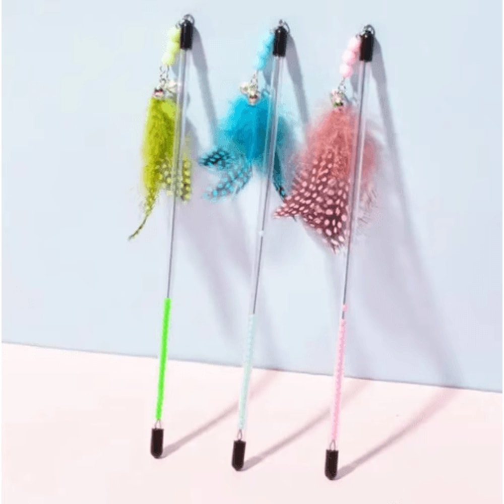 3PCS Retractable Feather Cat Wand Set Interactive Teaser Toys For Cats And Kittens 0