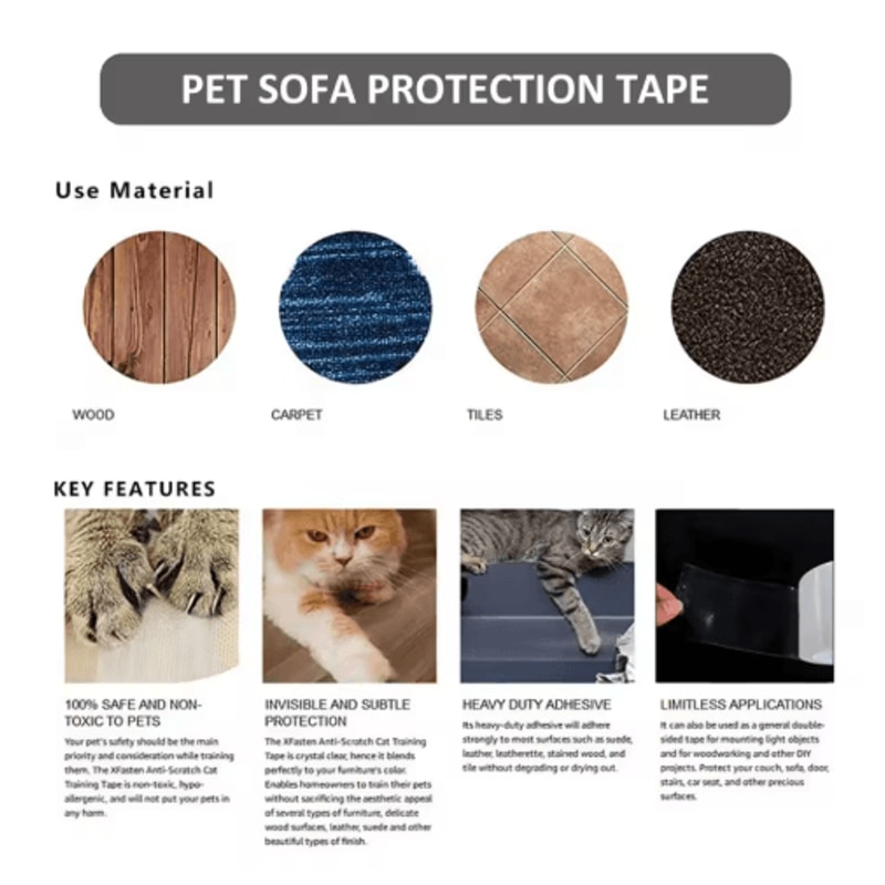 Transparent Cat Scratch Deterrent Tape SelfAdhesive Furniture Protector For Cat 5