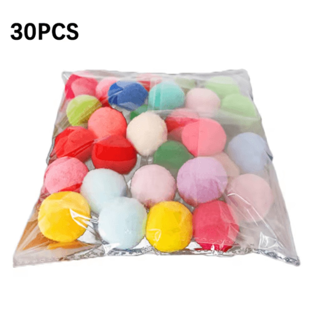 102030PCS Mini Pompom Cat Toy Set Colorful Plush Balls For Active Kittens And Cats 3