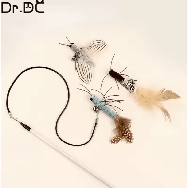 DrDC Dragonfly Feather Cat Wand Refill Interactive Teaser Stick Replacement Head For Cats 9