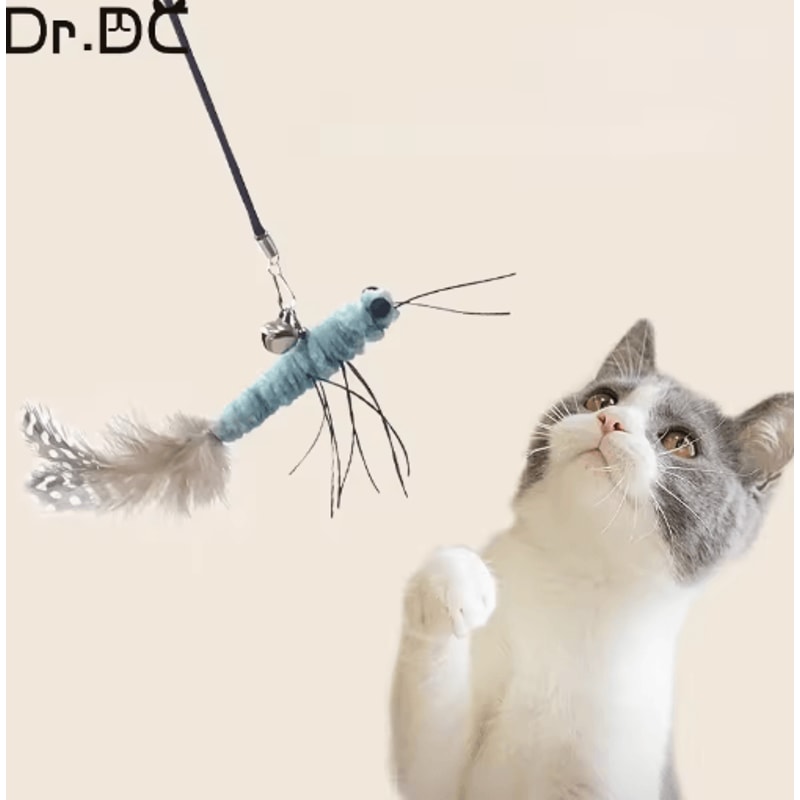 DrDC Dragonfly Feather Cat Wand Refill Interactive Teaser Stick Replacement Head For Cats 6