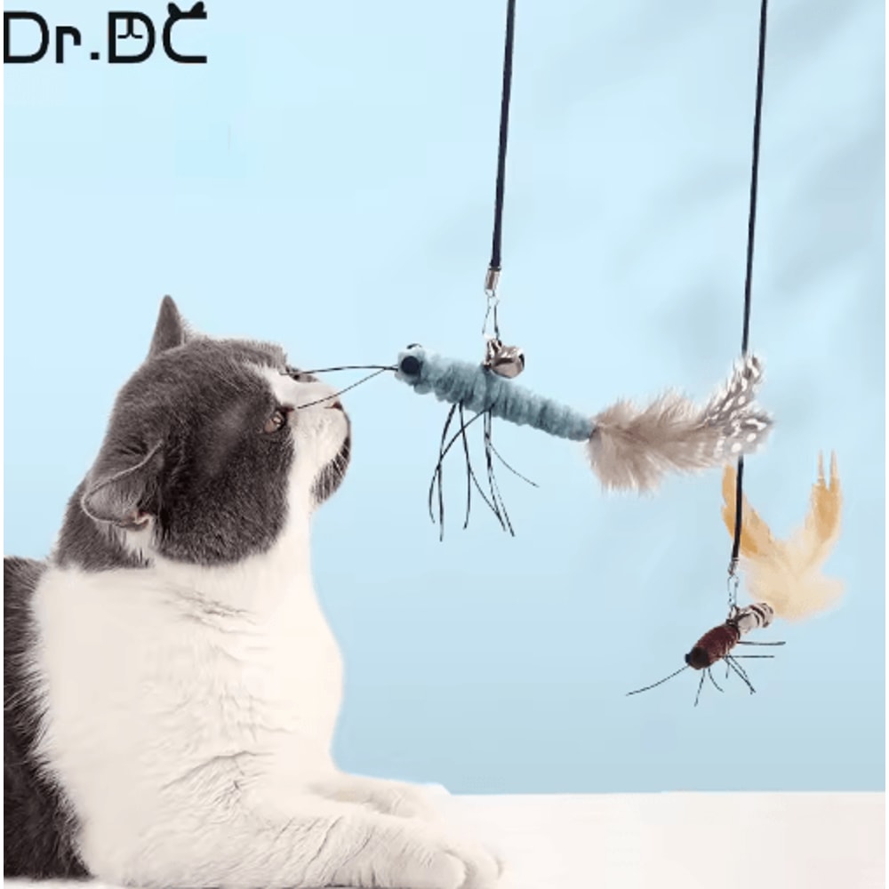 DrDC Dragonfly Feather Cat Wand Refill Interactive Teaser Stick Replacement Head For Cats 7