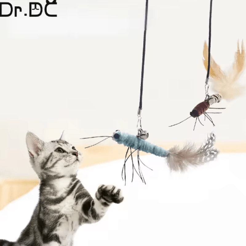 DrDC Dragonfly Feather Cat Wand Refill Interactive Teaser Stick Replacement Head For Cats 8