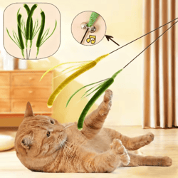 interactive feather tail cat wand toy long pole teaser stick for active cats and kittens