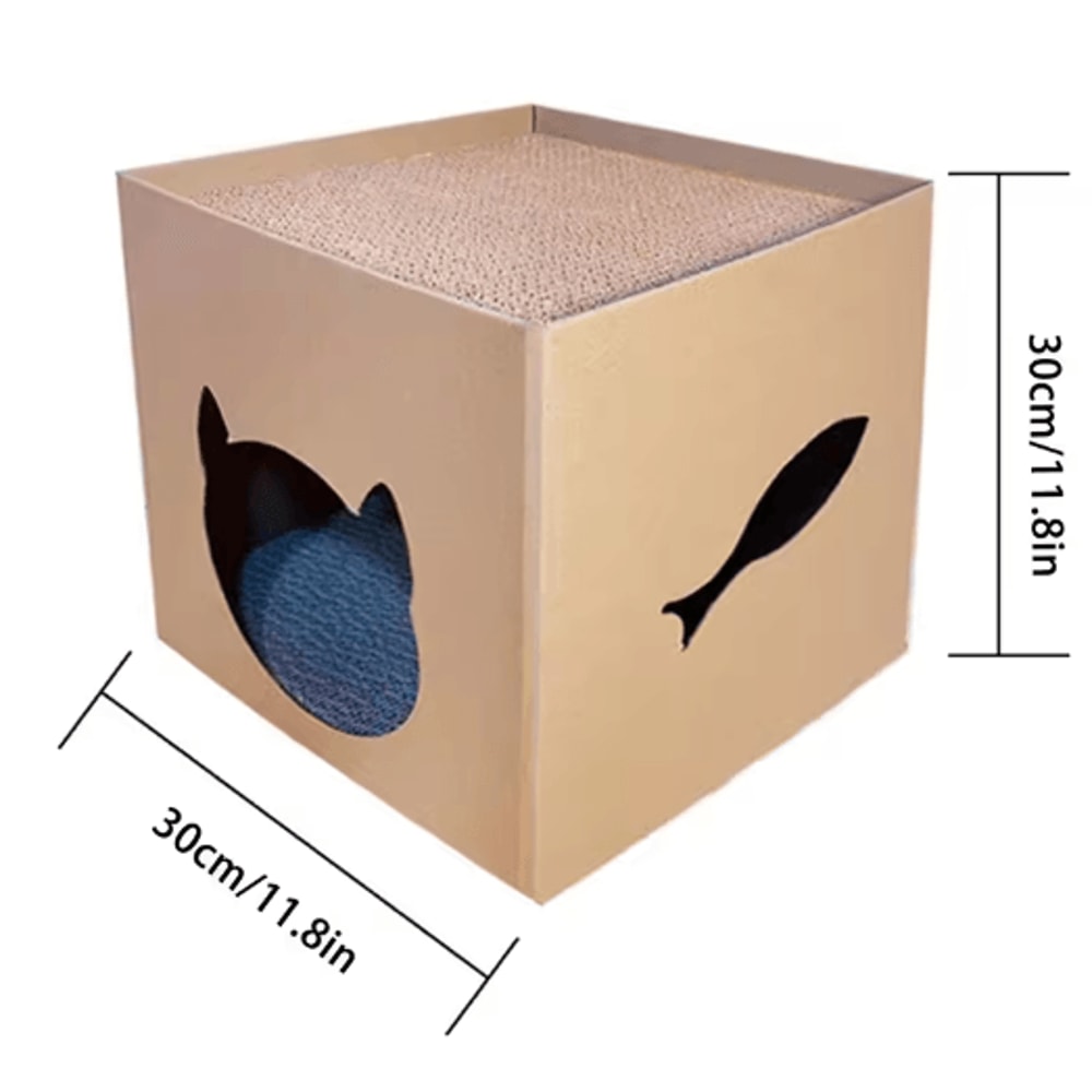 Foldable Cat House With Corrugated Scratching Board Cozy Hideout Play Space For Cats And Small Pet 2
