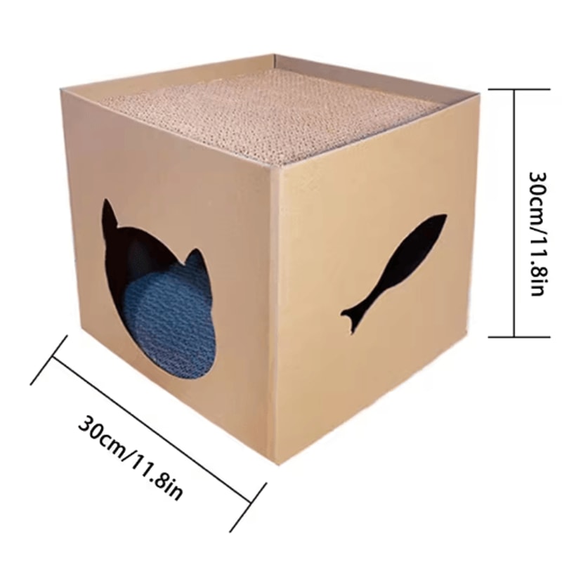 Foldable Cat House With Corrugated Scratching Board Cozy Hideout Play Space For Cats And Small Pet 2