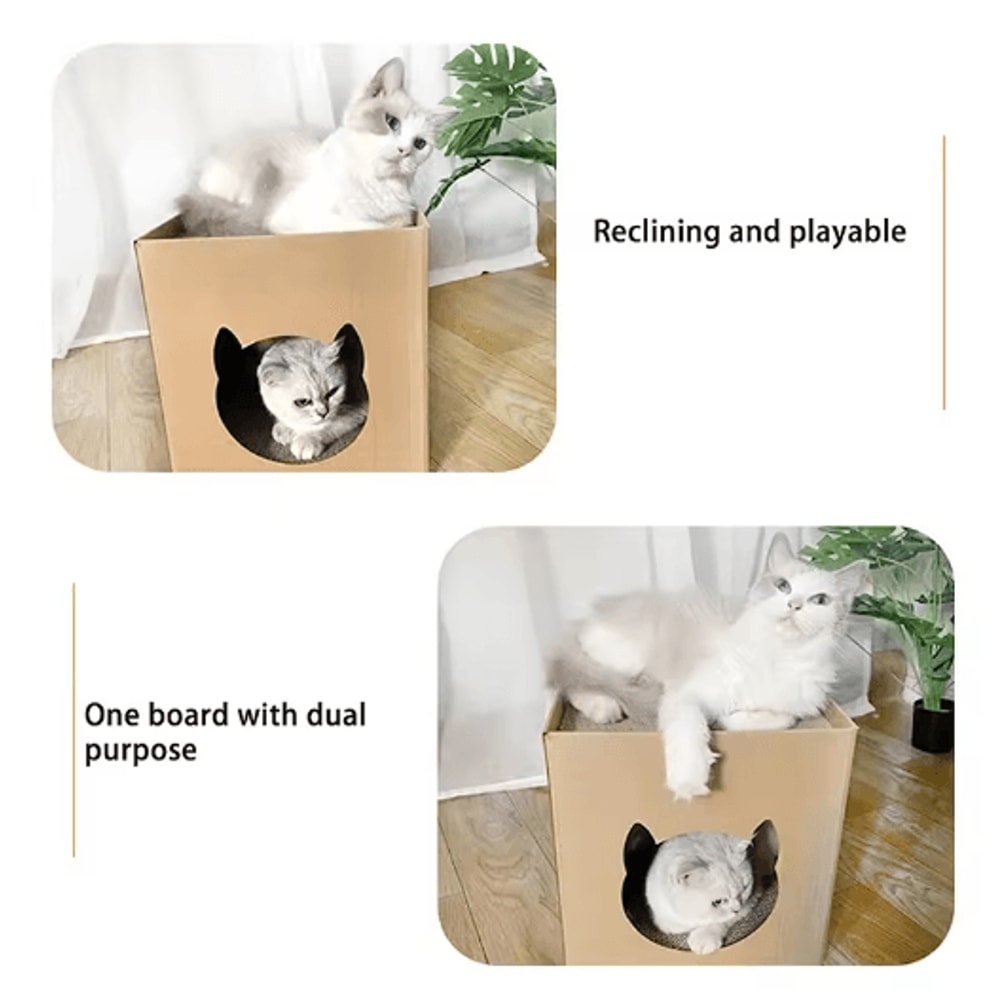 Foldable Cat House With Corrugated Scratching Board Cozy Hideout Play Space For Cats And Small Pet 3