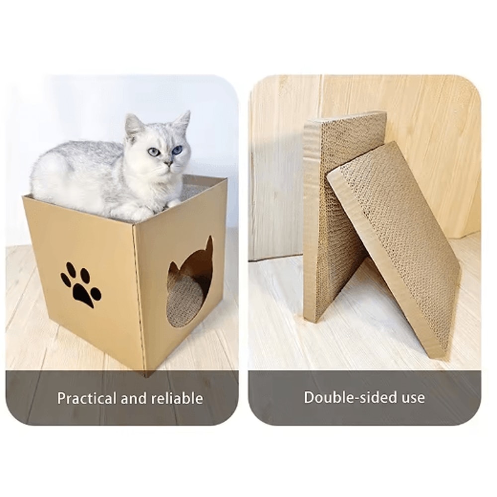 Foldable Cat House With Corrugated Scratching Board Cozy Hideout Play Space For Cats And Small Pet 4
