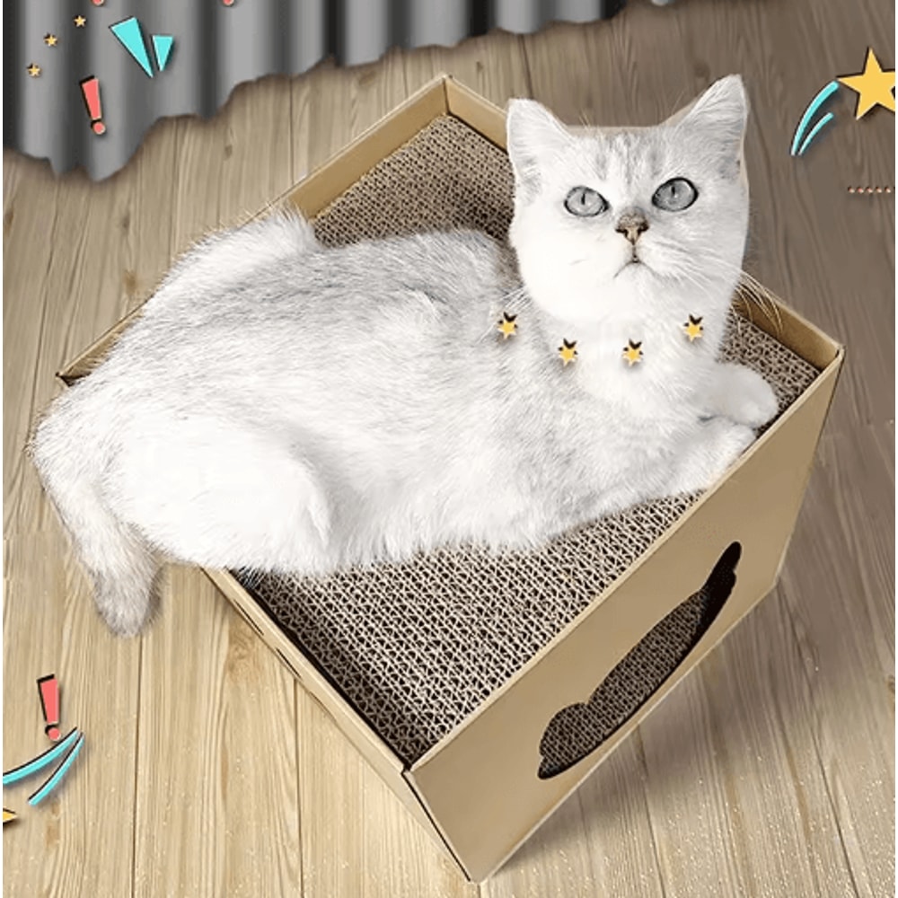 Foldable Cat House With Corrugated Scratching Board Cozy Hideout Play Space For Cats And Small Pet 5