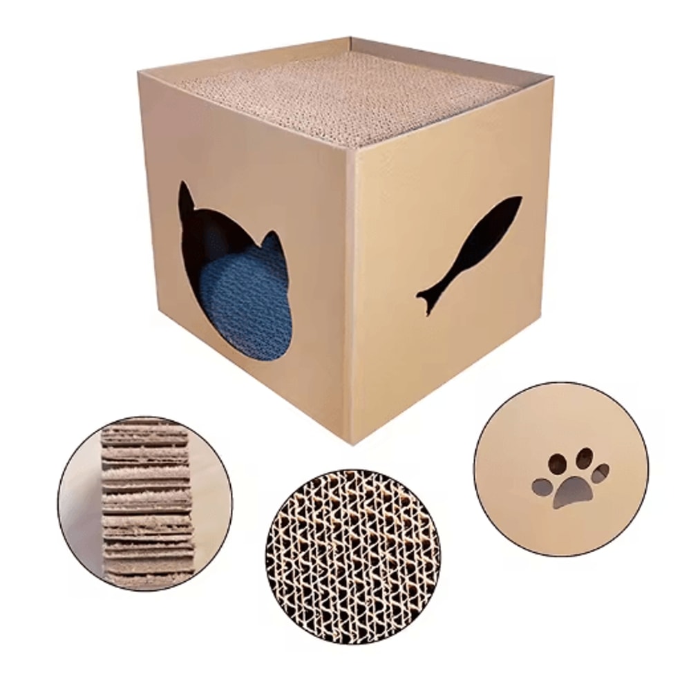 Foldable Cat House With Corrugated Scratching Board Cozy Hideout Play Space For Cats And Small Pet 6