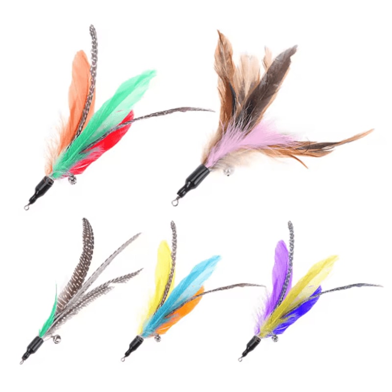 5PCS Feather Cat Wand Refill Set Colorful Interactive Replacement Teaser Toys For Cats 1