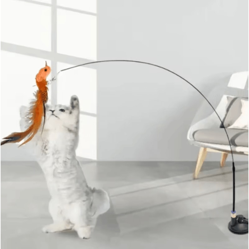 Feather Bird Cat Teaser Refill Interactive Suction Cup Wand Replacement Toy For Cats 10