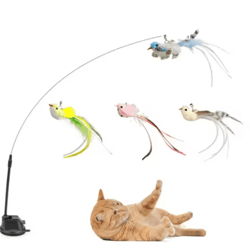 feather bird cat teaser refill interactive suction cup wand replacement toy for cats