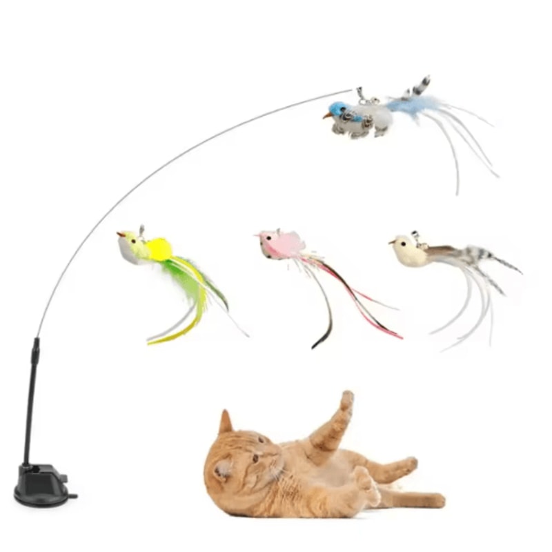 Feather Bird Cat Teaser Refill Interactive Suction Cup Wand Replacement Toy For Cats 0