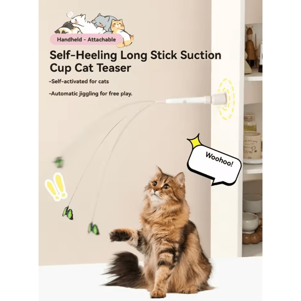 Automatic Suction Cup Cat Teaser Toy Electric Interactive Wand For Indoor Cats 1
