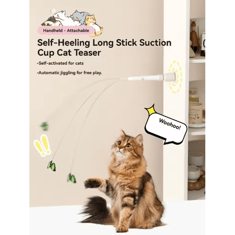 Automatic Suction Cup Cat Teaser Toy Electric Interactive Wand For Indoor Cats 0