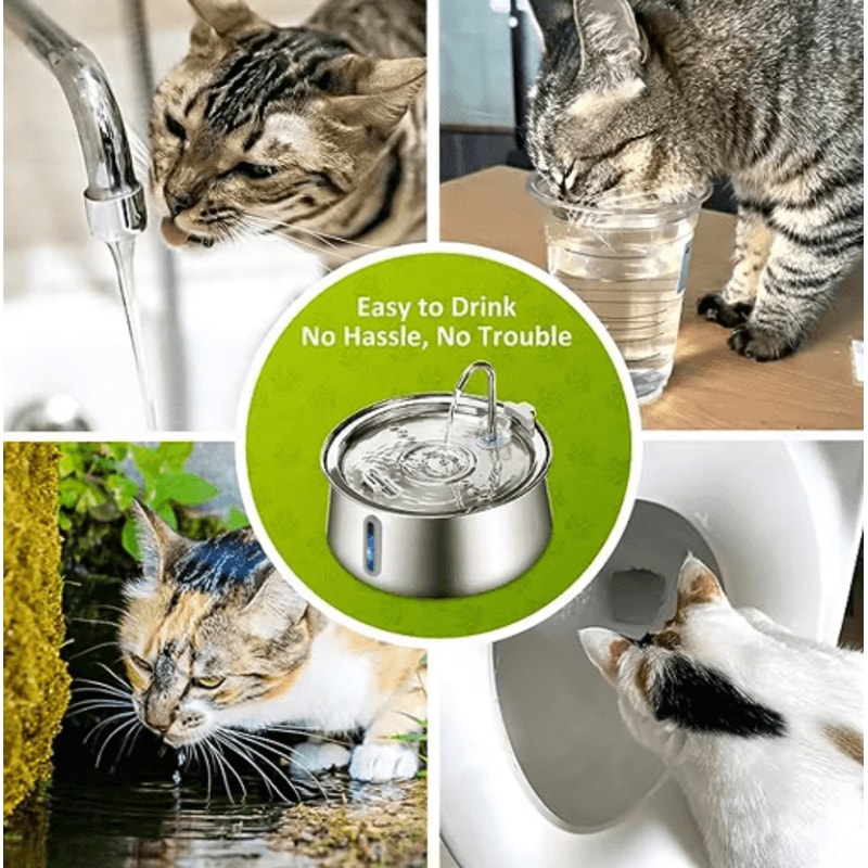 Pure Flow 4L Stainless Steel Cat Water Fountain Ultra Quiet Pet Water Dispenser With MultiLayer Fil 4