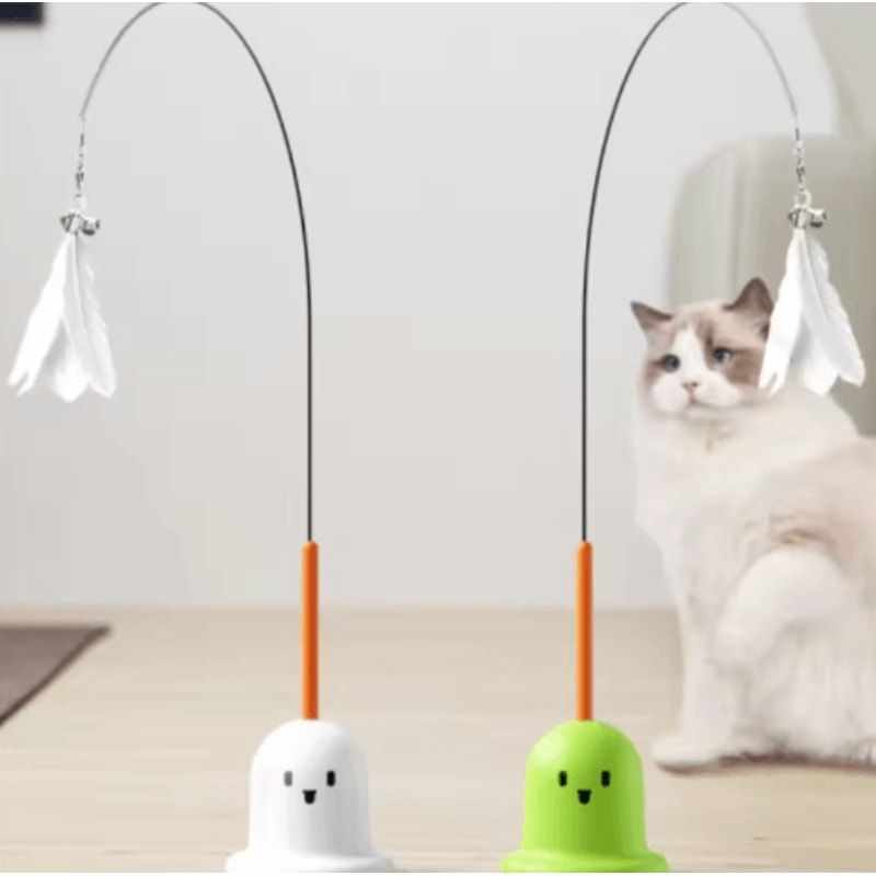 Feather Bounce Interactive Cat Teaser Wand Detachable BiteResistant Play Stick With Ball Toys For 5