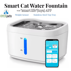 aquasense smart cat water fountain app-controlled 2.5l wireless pet water dispenser with stainless steel tray