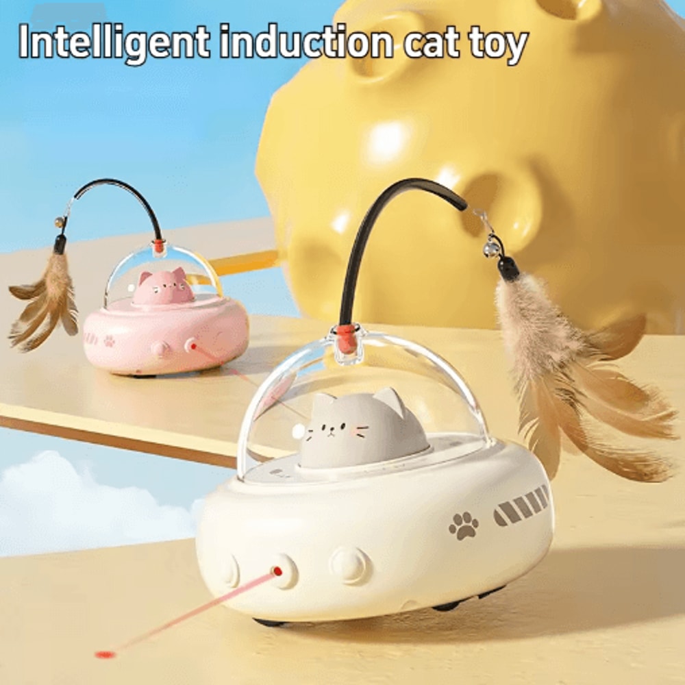 Orbit Play Smart UFO Cat Teaser Toy Electric Interactive Feather Wand With Bell For Indoor Cats 3
