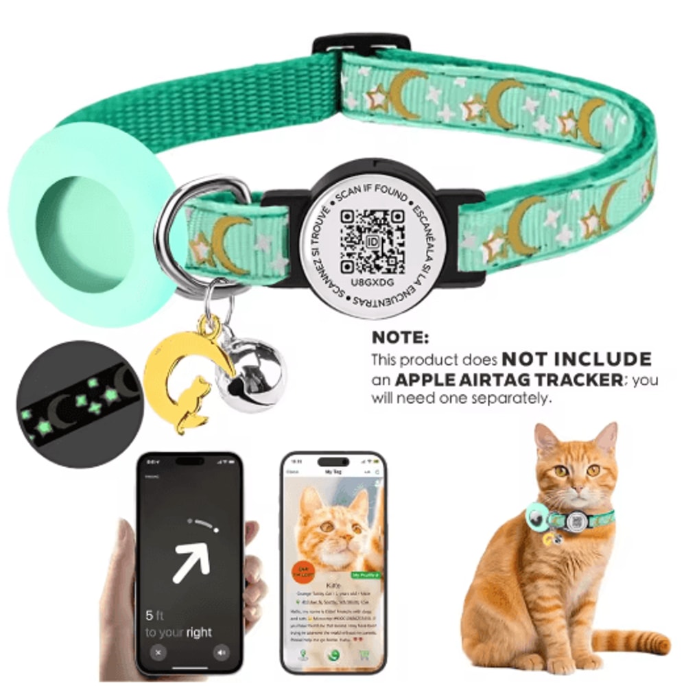 Safe Track AirTag Cat Collar GlowintheDark Pet Collar With AirTag Holder Bell QR ID Tag 1
