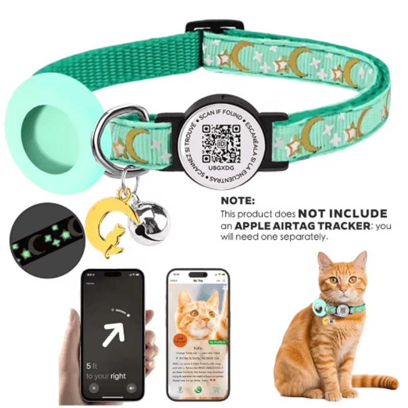 Safe Track AirTag Cat Collar GlowintheDark Pet Collar With AirTag Holder Bell QR ID Tag 1
