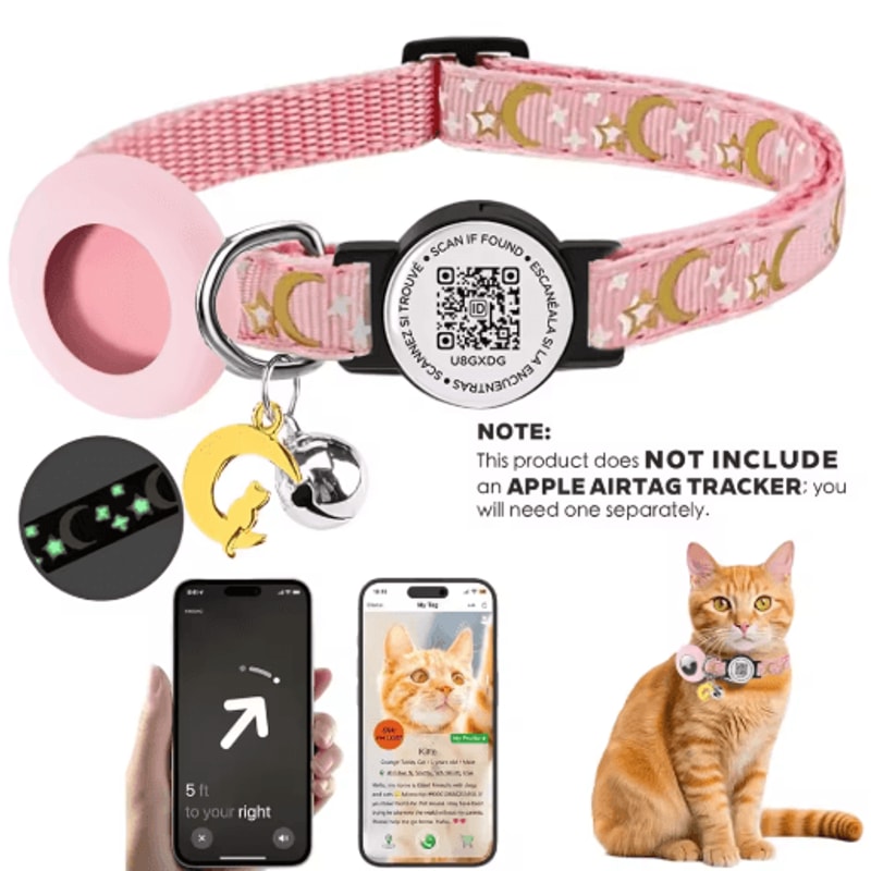 Safe Track AirTag Cat Collar GlowintheDark Pet Collar With AirTag Holder Bell QR ID Tag 2