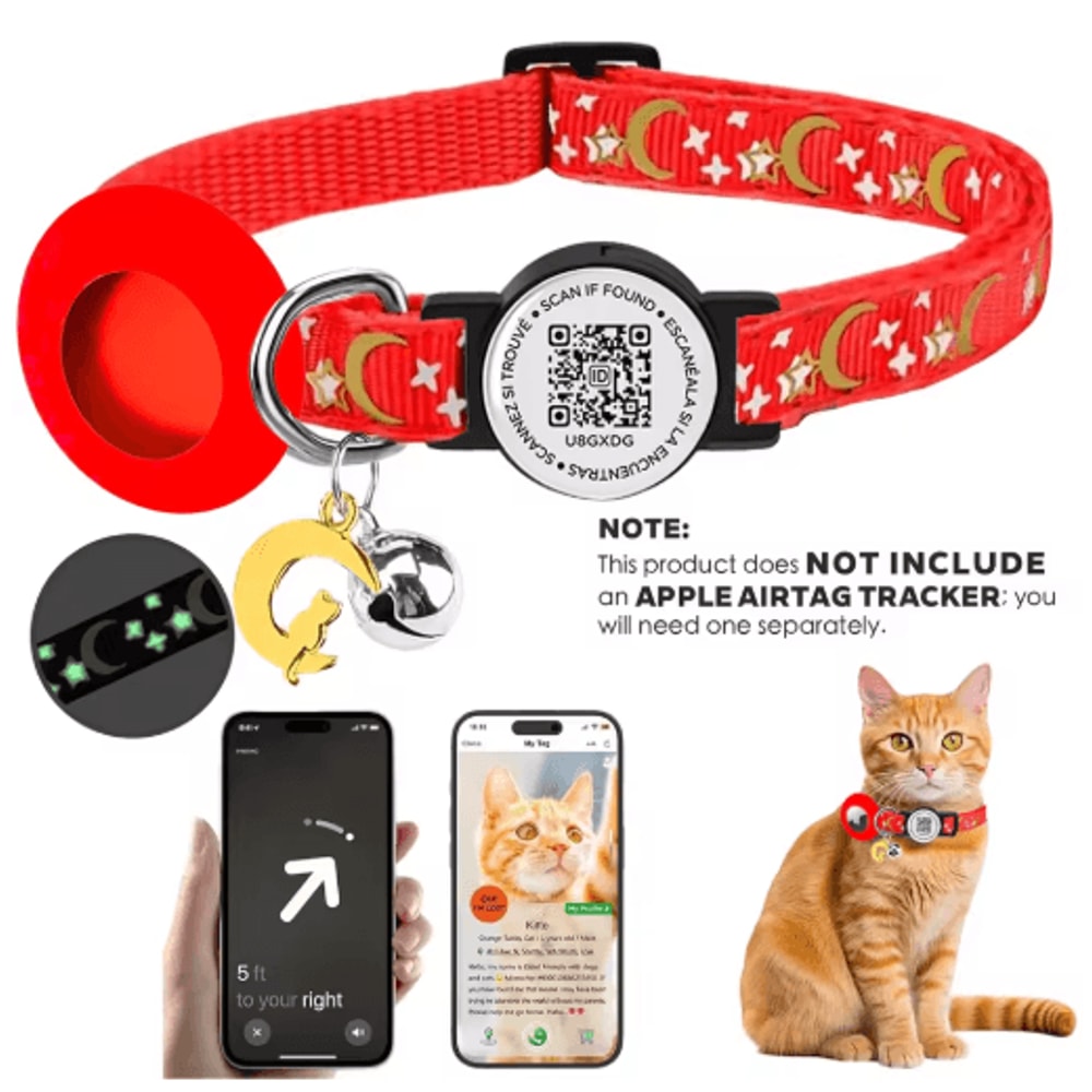 Safe Track AirTag Cat Collar GlowintheDark Pet Collar With AirTag Holder Bell QR ID Tag 3