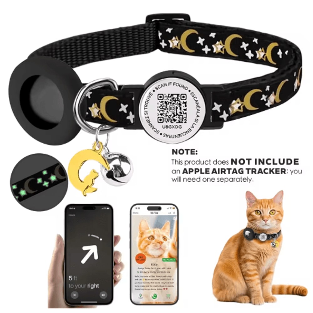 Safe Track AirTag Cat Collar GlowintheDark Pet Collar With AirTag Holder Bell QR ID Tag 4