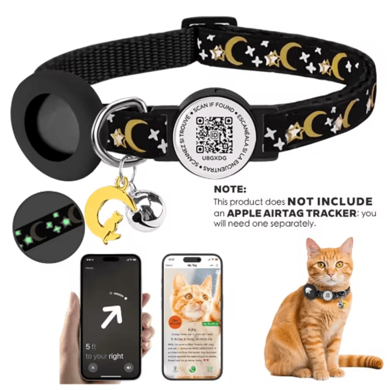 Safe Track AirTag Cat Collar GlowintheDark Pet Collar With AirTag Holder Bell QR ID Tag 4