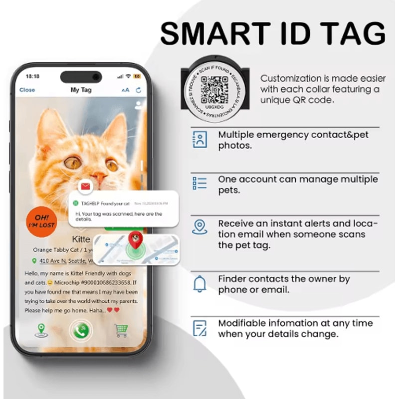 Safe Track AirTag Cat Collar GlowintheDark Pet Collar With AirTag Holder Bell QR ID Tag 6