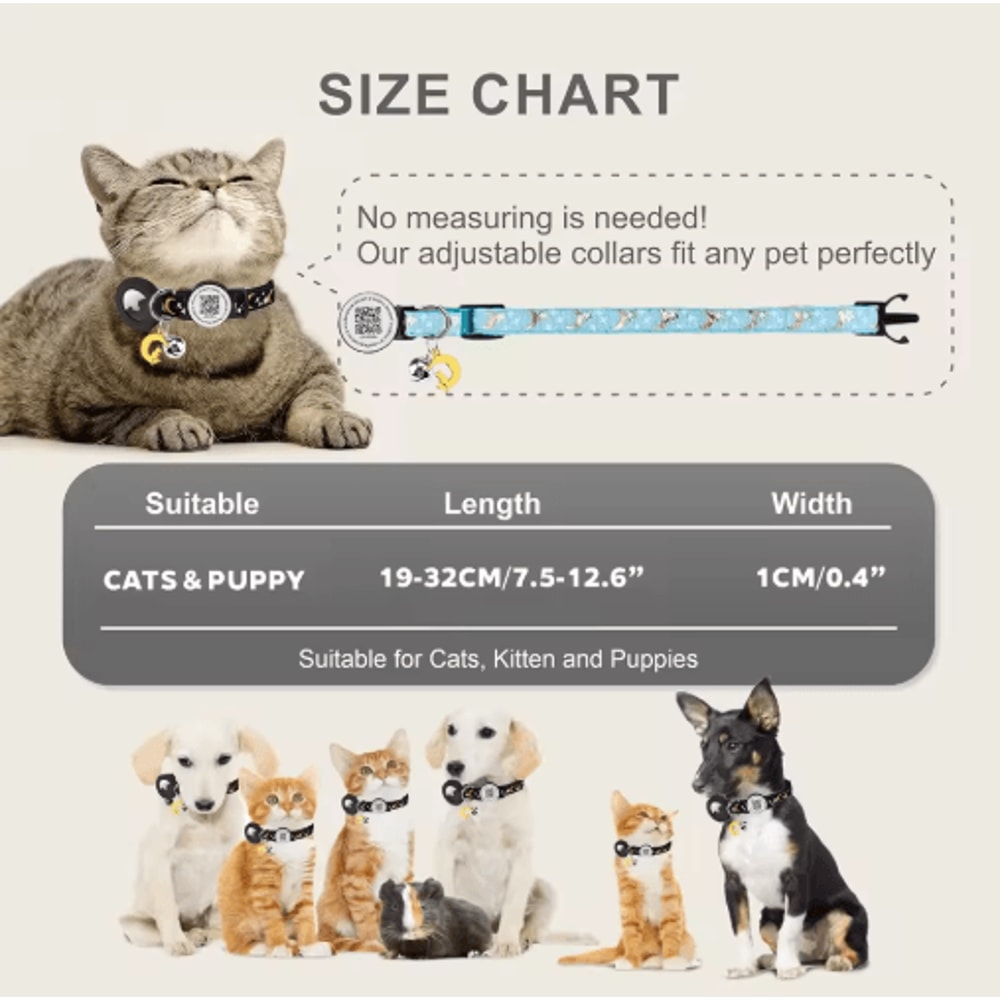 Safe Track AirTag Cat Collar GlowintheDark Pet Collar With AirTag Holder Bell QR ID Tag 7