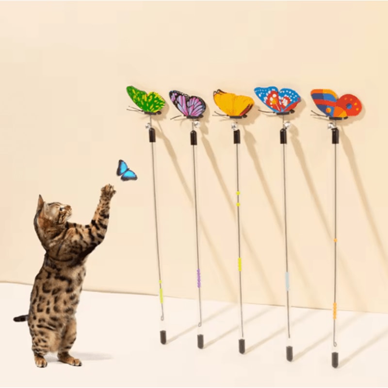 FlutterSpring Retractable Cat Teaser Wand Extendable Butterfly Toy For Interactive Play Exercise 1