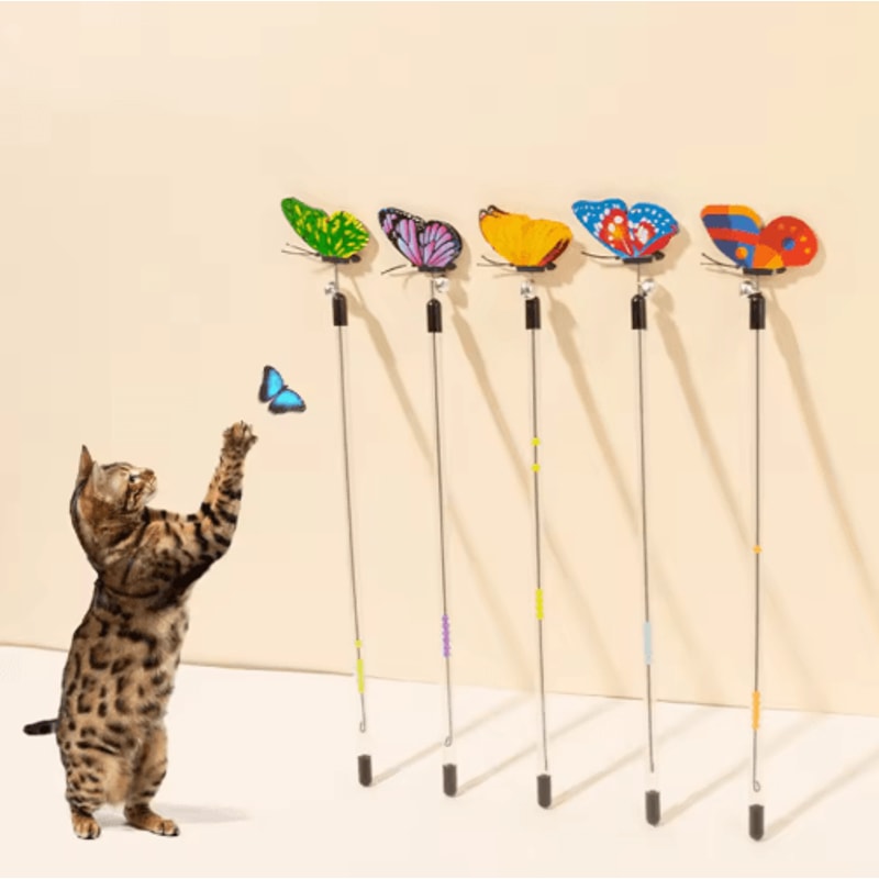 FlutterSpring Retractable Cat Teaser Wand Extendable Butterfly Toy For Interactive Play Exercise 0