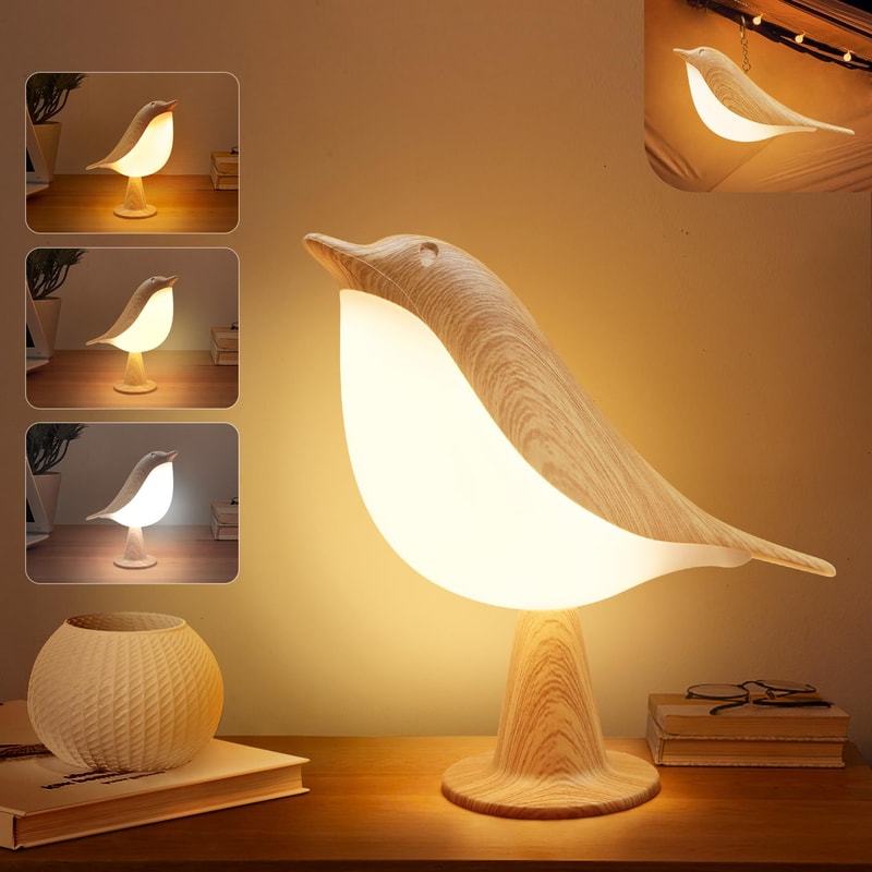 Cordless Bird Desk Lamp Touch Sensor Bedside Night Light With 3 Color Modes 0