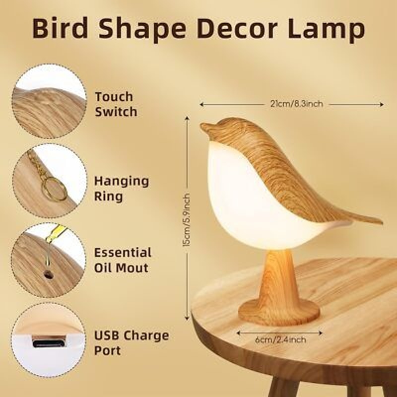 Cordless Bird Desk Lamp Touch Sensor Bedside Night Light With 3 Color Modes 3