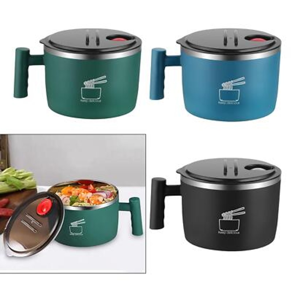 Stainless Steel Noodle Bowl With Lid And Drain Portable Soup Bowl 1