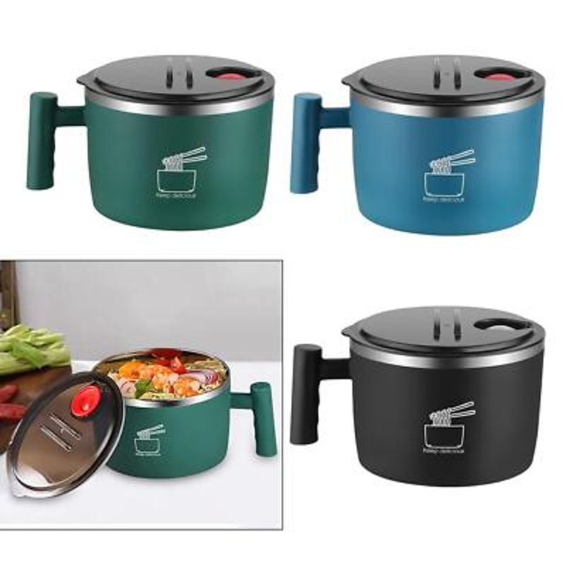 Stainless Steel Noodle Bowl With Lid And Drain Portable Soup Bowl 1